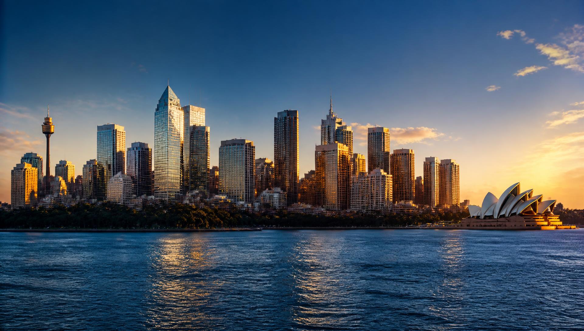 Sydney harbour skyline at golden hour